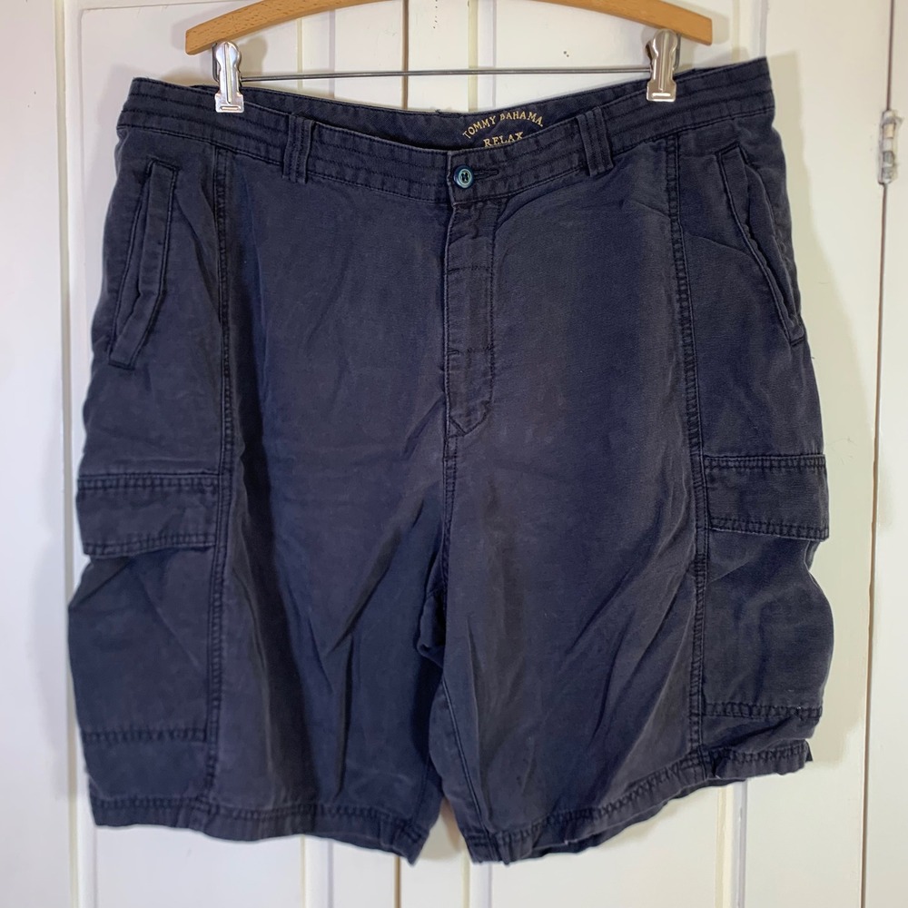 Tommy Bahama Relax Mens Navy Blue Tencel Cotton Cargo Utility Shorts Size 40
